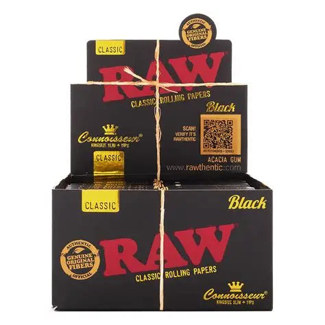 Raw - Papers + Tips - Black - Connoisseur King Slim - 24ct