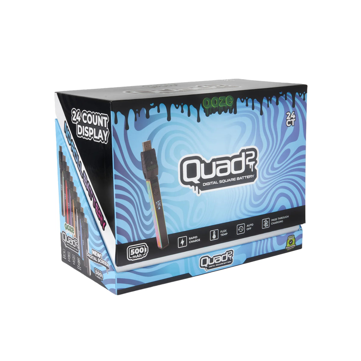 Ooze - Quad 2 - 500mAh Square Digital 510 Battery Display - 24ct - Assorted Colors