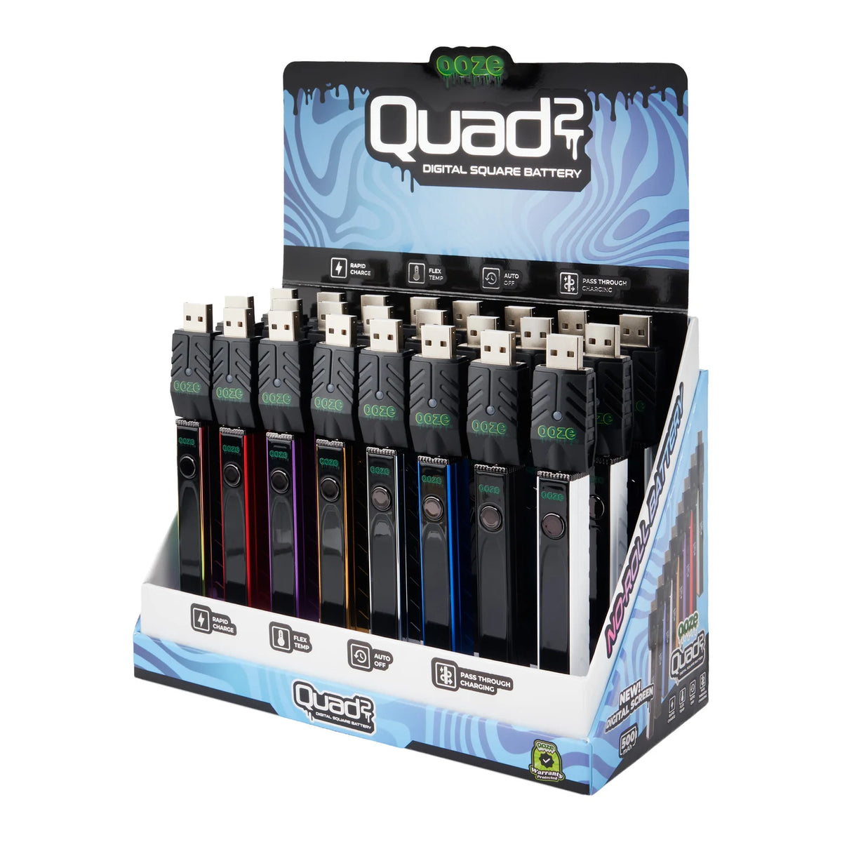 Ooze - Quad 2 - 500mAh Square Digital 510 Battery Display - 24ct - Assorted Colors
