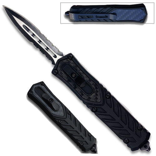 Razor Tactical - OTF Knife - Black Double Serrated - PK-25BK