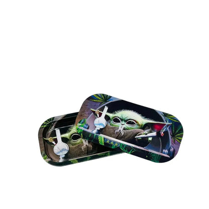 Small (8"x4") Metal Rolling Trays 3D Design w/ Magnetic Lid