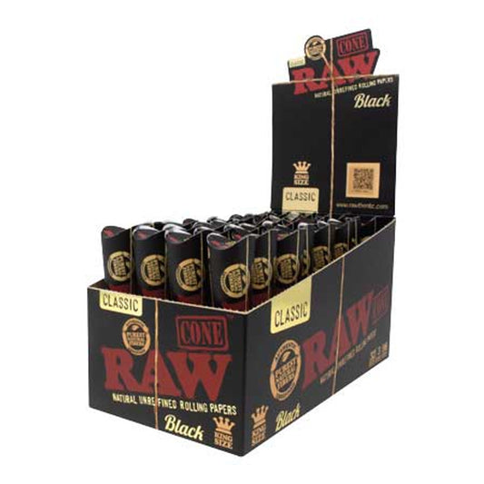 Raw Classic Black 1 1/4 Size Cones - 6pk 32ct