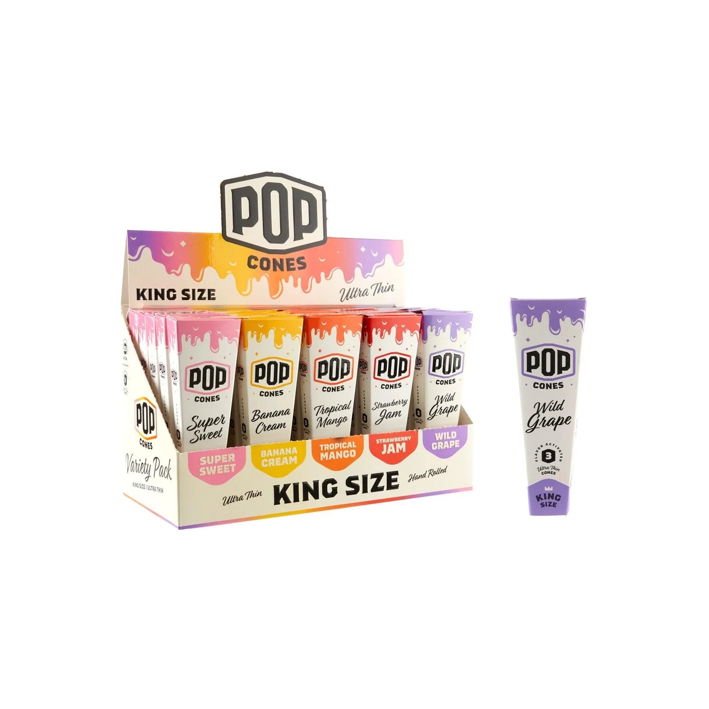 Pop - Cones - Unbleached Assorted - King Size - 3pk - 25ct