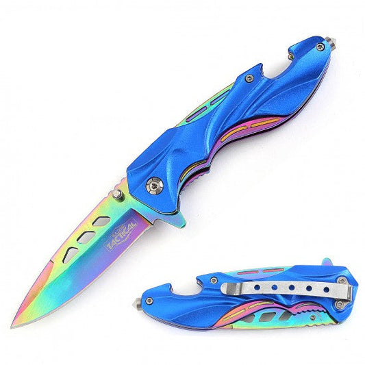 Razor Tactical - Blue 4.75" Titanium Blade Premium Flip Knife