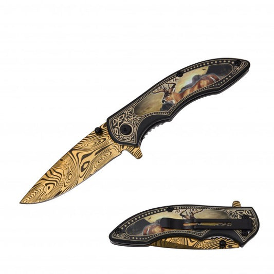 Razor Tactical - Deer Gold Titanium Blade Premium Flip Knife