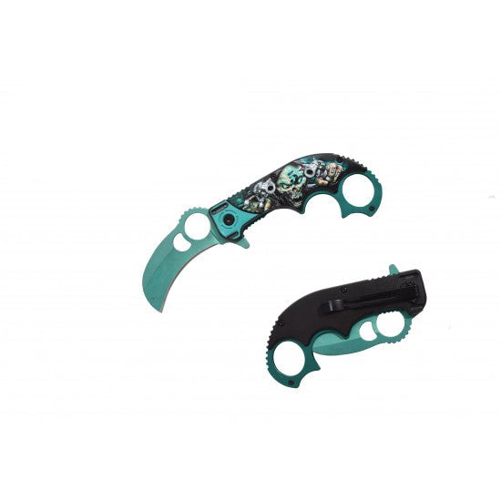 Razor Tactical - Green Skull 4.5" Premium Flip Knife