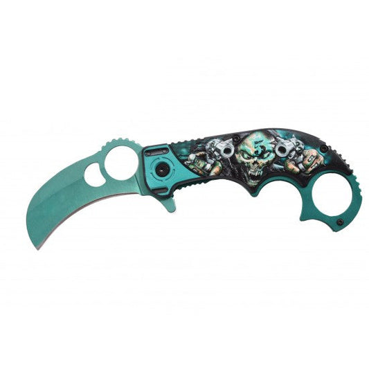 Razor Tactical - Green Skull 4.5" Premium Flip Knife