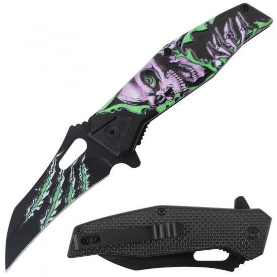 Razor Tactical - Green Skull 3D Printed 4.5" Premium Flip Knife