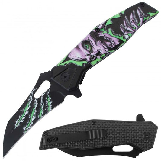 Razor Tactical - Green Skull 3D Printed 4.5" Premium Flip Knife