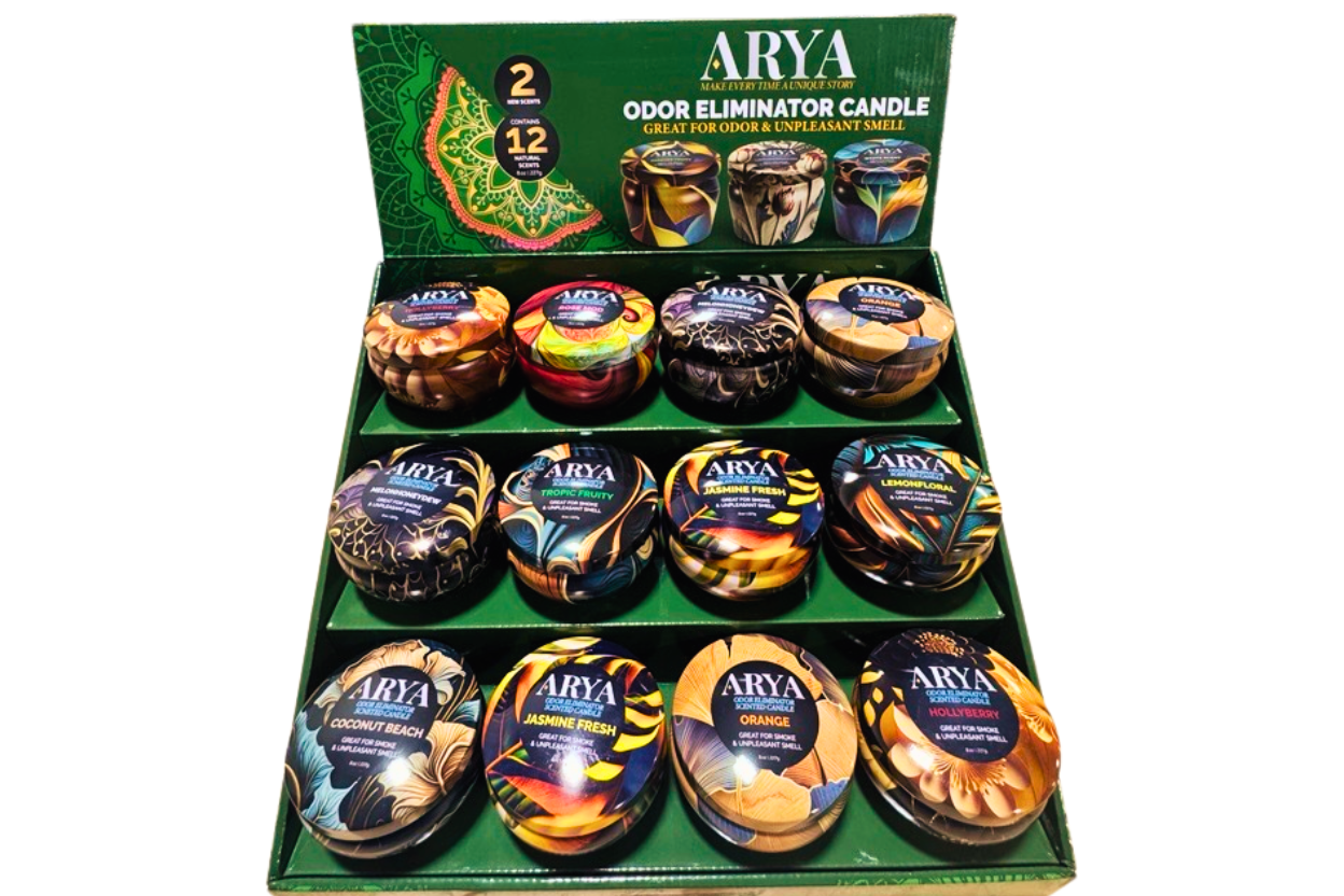 Arya Smoke Odor Eliminator Candle Display - Assorted - 12ct