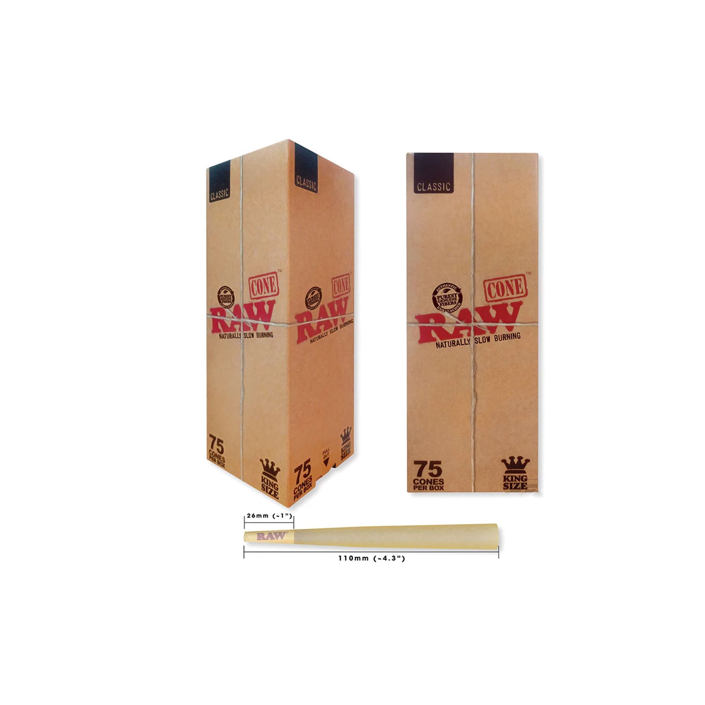 Raw - Cones - Classic - King - 75ct