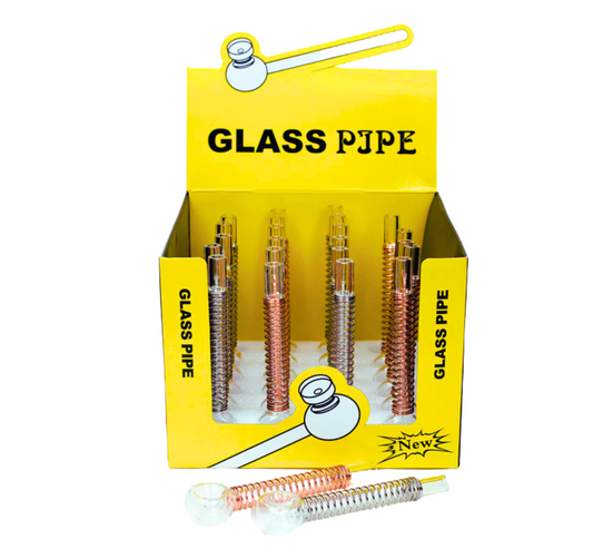 Hand Pipes - 5.5" Glass Tube Pipe w/ Metal Coil Spring - 24ct