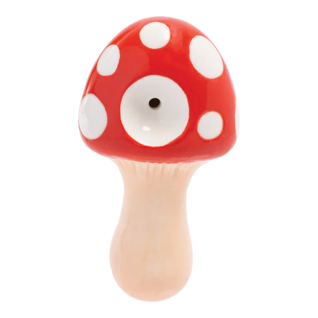 Wacky Bowlz - Ceramic Pipe - Fun Designs and Unique Shapes - 3.5" - Mushroom Red