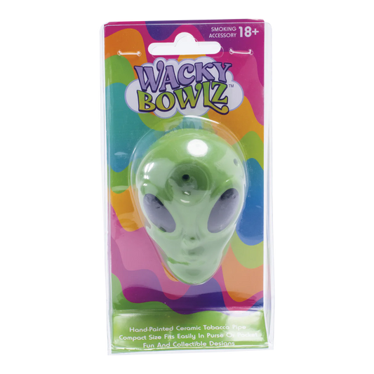 Wacky Bowlz - Ceramic Pipe - Fun Designs and Unique Shapes - 3.5" - Green Alien