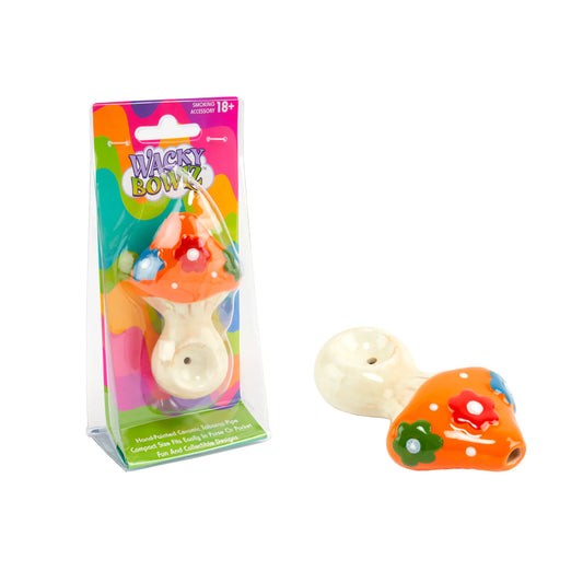 Wacky Bowlz - Ceramic Pipe - Fun Designs and Unique Shapes - 3.5" - Mushroom Flower