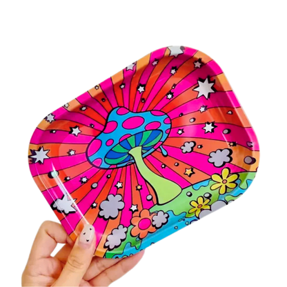 Rolling Tray - 7x5 Small Metal - Mushroom Design