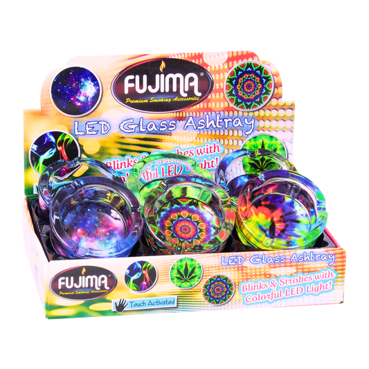 Fujima - LED Glass Ashtray - 6ct - Leaf Design