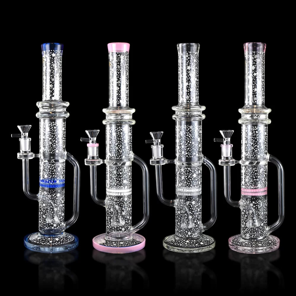 WP - 16" Glow in the Dark Milky Way Dual Perc Straight Tube - Assorted