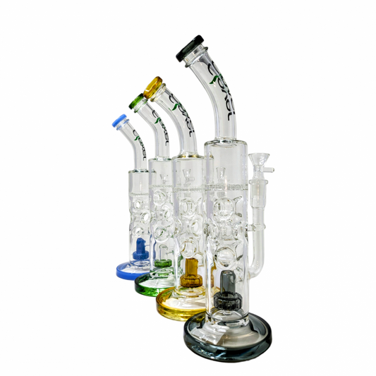 Clover Glass 12.8" Bent Neck Shower Head & HoneyComb Perc Fabb Egg Water Pipe - Green [WPC-216]