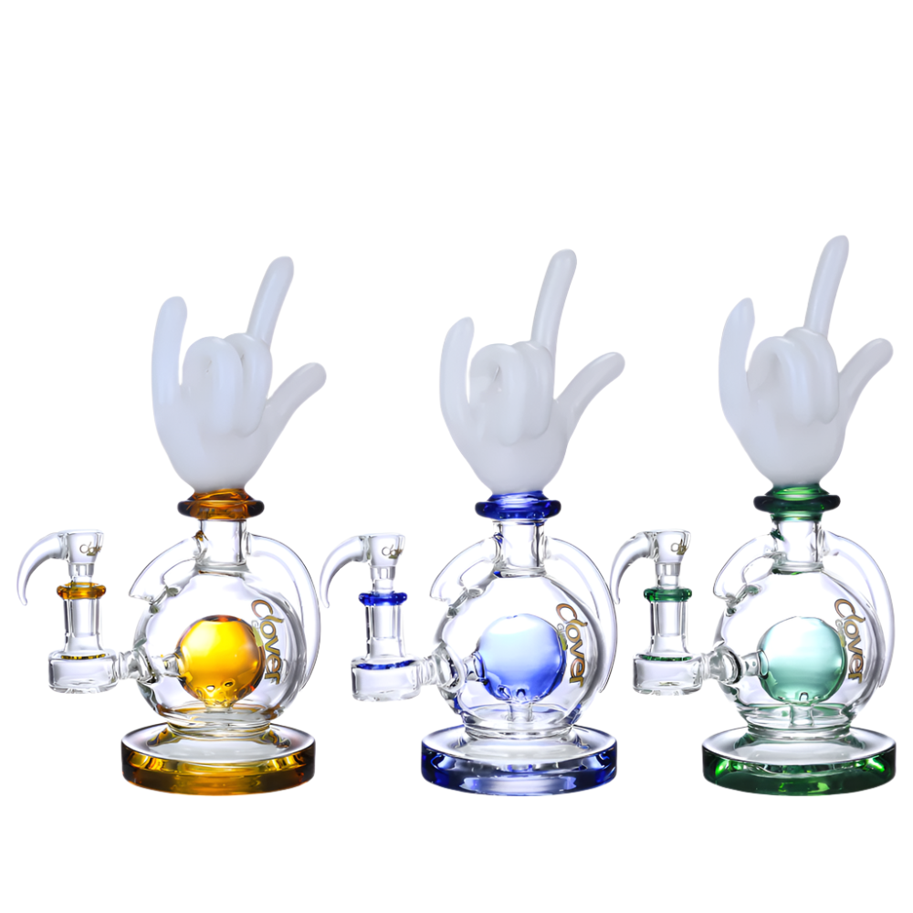 Clover Glass - WP - 10" I Love You Hand Gesture Globe Perc