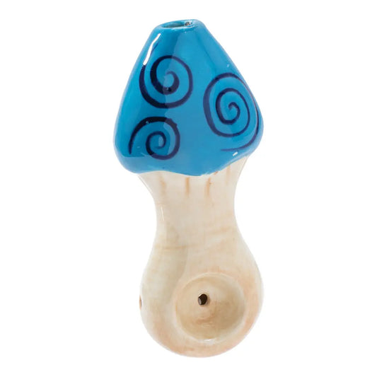 Wacky Bowlz - Ceramic Pipe - Fun Designs and Unique Shapes - 3.5" - Blue Swirl Mushroom