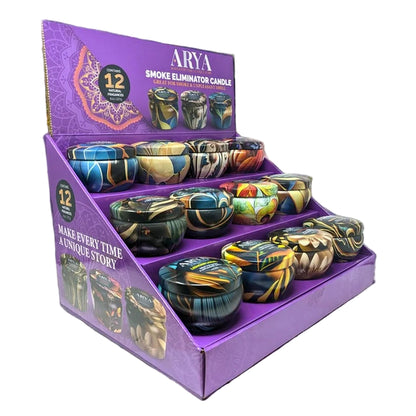 Arya Smoke Odor Eliminator Candle Display - Assorted Scents - 12ct