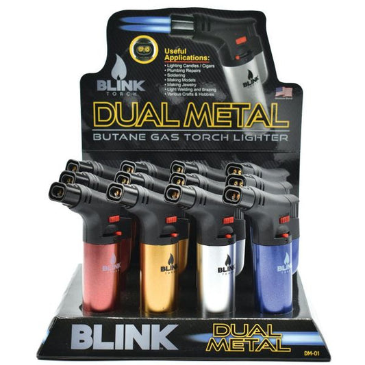 Blink Large Dual Flame Torch Lighters - Metallic Colors - 12ct