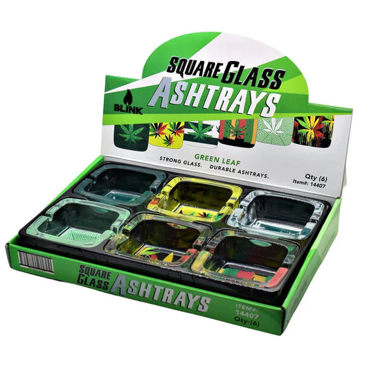 Blink - Ashtray - Square Glass - Green Leaf - 6ct