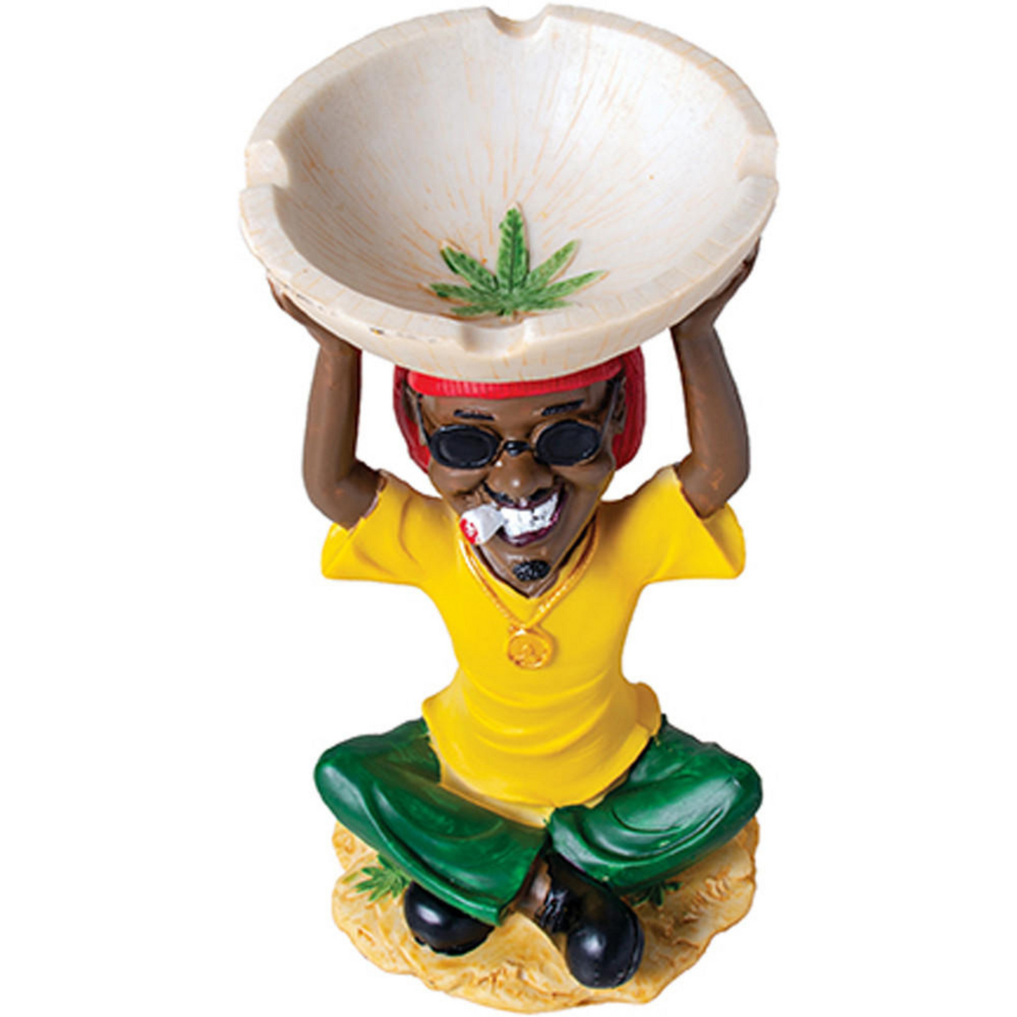Ashtray - 6" Medium Size Jamaican Man - Smiling Bowl Overhead [ LT196 ]