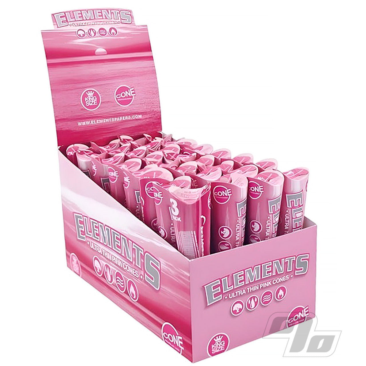 Elements - Cones - Rice - Pink - King Size - 3pk - 30ct Display