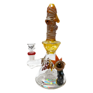 Glass Straight Neck W/ Devil Face Eye Ball On Matrix Perc Water Pipe By Lookah - Yellow