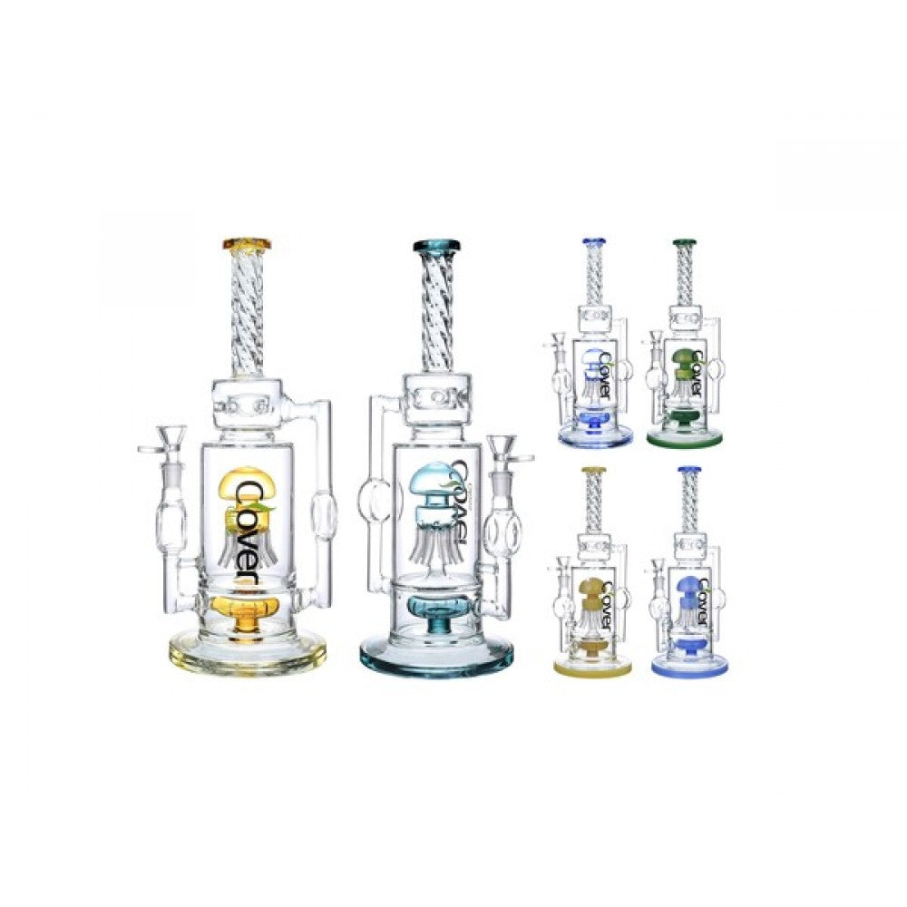 Clover Glass - Multi Perc Water Pipe - Cobalt Blue 13.3" [W