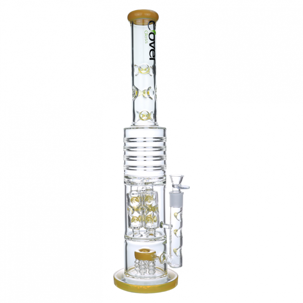 Clover Glass - Multi Chamber Perc Straight Water Pipe 18F - Black 21.7" [CG-WPA-234]