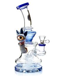 Lookah BIIGO Glass Bent Neck W/ Monster Eye Perc Water Pipe - Blue 11.5"