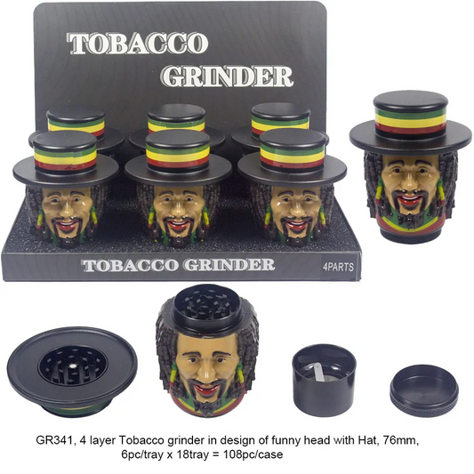 Grinder - Rasta Man w/ Hat - 4pc - 6ct [ GR341 ] +