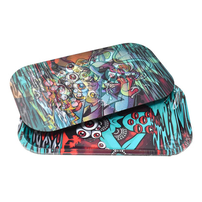 Metal 3D Medium Rolling Tray w/ Lid - 8ct - Design 2