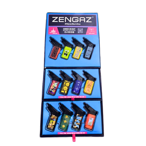 Zengaz Premium Jet Lighters Cube Display - Asst Jet - 48ct
