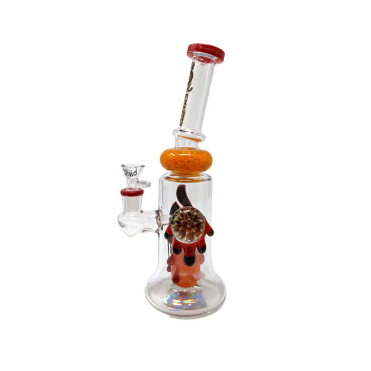 Lookah BIIGO Glass Slightly Bent Neck Monster Eye Perc Water Pipe - Red 12"