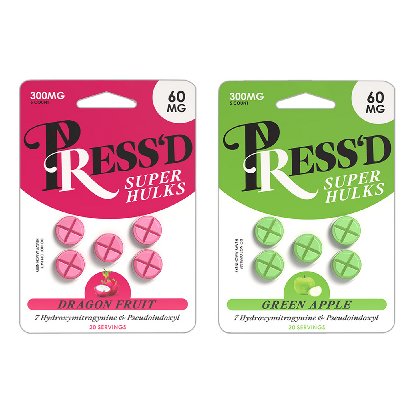 Press'd - Pseudo + 7-OH Tabs - Super Hulks - 60mg - 5pk - 10ct