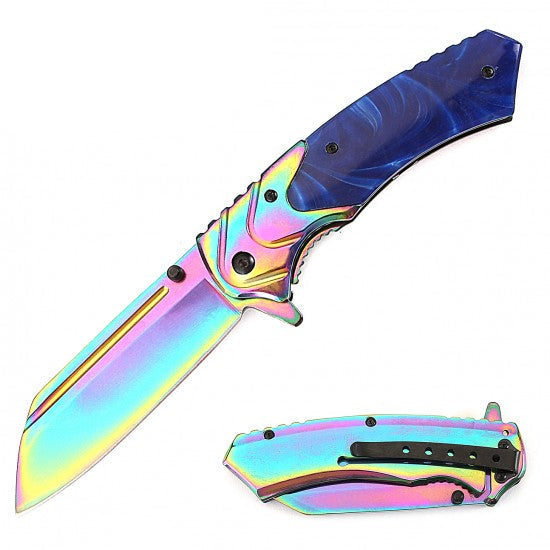 Razor Tactical - Blue Titanium Blade Premium Flip Knife