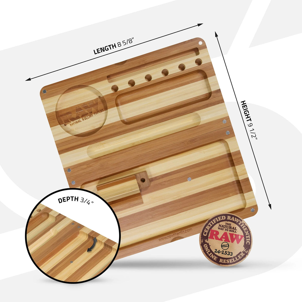 Raw - Backflip Striped Bamboo Magnetic Rolling Tray