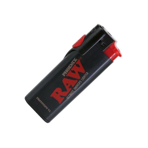 Raw Phoenix Lighters w/ Wind Blocker & Toker Poker - Black - 30ct