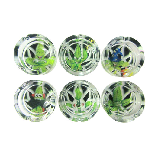Fujima - Ashtray - Glass Round Leaf Toon 3.5" - 6ct