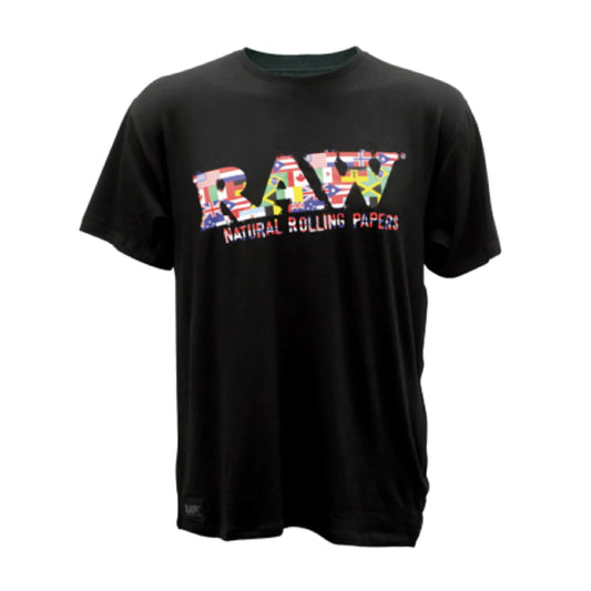 BLACK SHIRT MULTI-FLAG RAW LOGO SMALL