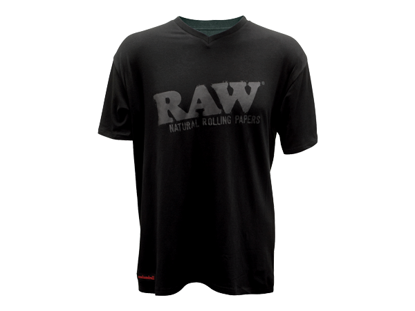 RAW V-Neck T-Shirt W/ Black Raw Logo - Black