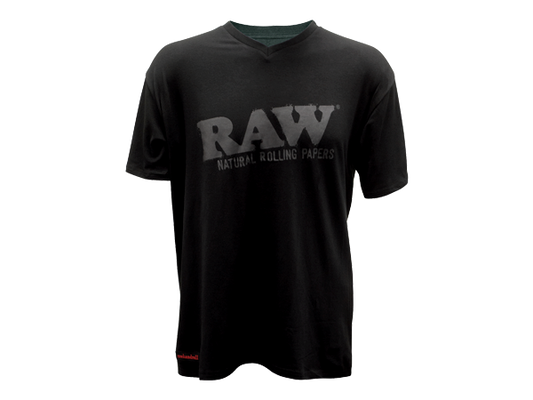 RAW V-Neck T-Shirt W/ Black Raw Logo - Black