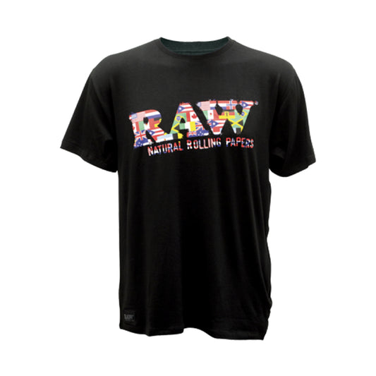 Raw T-Shirt W/ Multi-Flag Raw Logo - Black